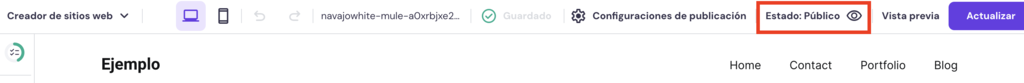 Estado de la página web en el Creador de Hostinger